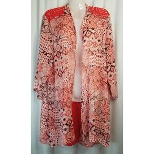 Susan Graver Women's Cardigan Duster Open Front Size Large Lace Inserts Sheer
